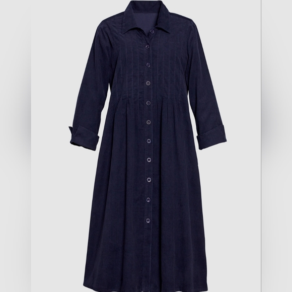 Vermont Country Store Pintuck Corduroy Shirt Dress L Blue Cottagecore - Picture 2 of 5